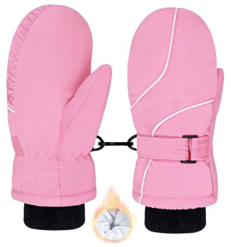 lifwimner Gants d'hiver pour Enfants Gants de Ski Imperméables Moufles Thermiques Polaire Gant de Neige pour Garçons Filles 3-6 (Rose)