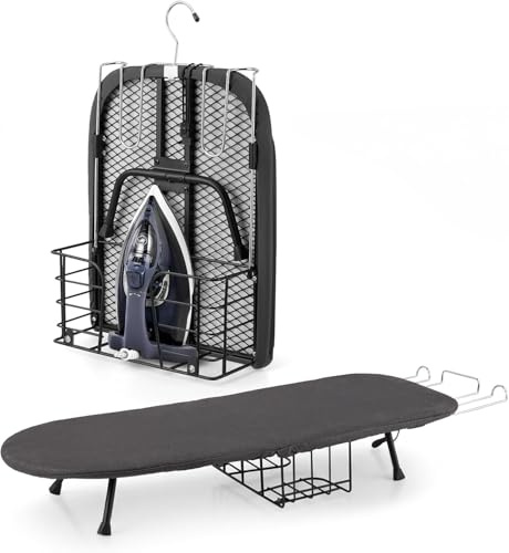 Small Ironing Board Tabletop Ironing Board with Iron Holder, Foldable Mini Iron Board, Easy Storage for Dorm Rooms, RVs, Travel Apartments, Black