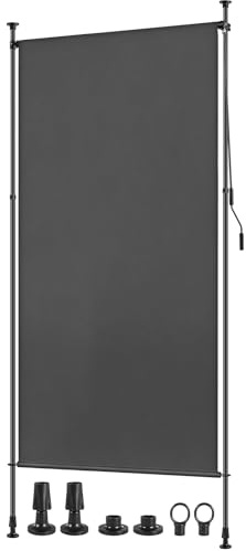 Teodute 150x310cm Klemmmarkise, Seitenmarkise Ausziehbar mit Handkurbel, Kein Bohren Erforderlich, Senkrechtmarkise Balkon Sichtschutz Wetterfest für Balkone Terrassen Gärten (Dunkelgrau)