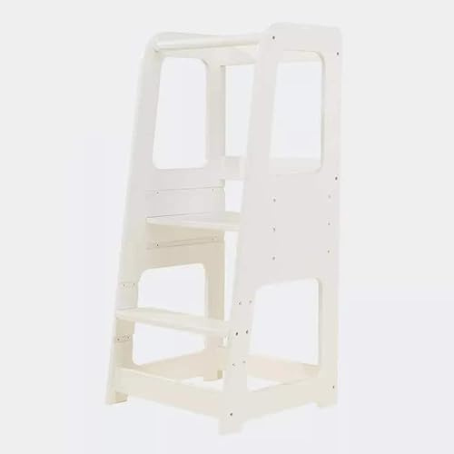 WOODYLAND Torre montessoriana Live, Scala bambini con protezioni laterali, Regolabile In Altezza, in Legno vero, 40 x 39,5 x 90 cm, 7 kg (Legno bianco)