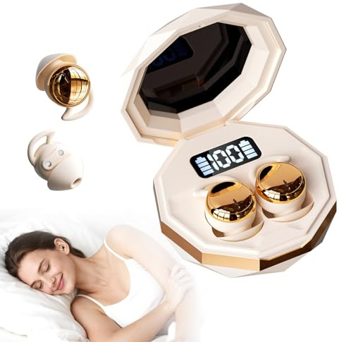Cuffie per Dormire, Mini Auricolari Wireless Bluetooth 6.0, Auricolari wireless invisibili con indicatore di carica della batteria e certificazione IPX6, per Esercizio, Lavoro, Viaggi (Beige)
