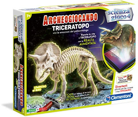 Clementoni Focus Archeogiocando – Jeu d'archéologie (français Non Garanti) Tricératops Multicolore