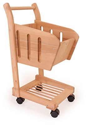 Kinder Einkaufswagen 3050 Natur Massivholz Einkaufstrolley 4 Räder