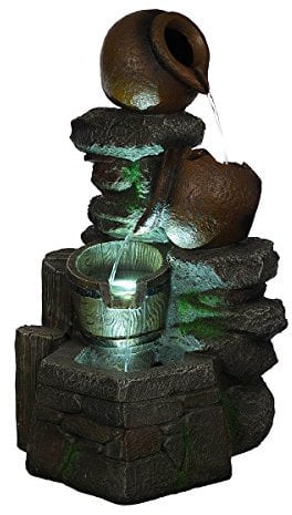 XL Fontaine, Pierres, Mousse, cruches, avec 3 Lampes LED, G53–17022, Fontaine (brunnen10), LED Lampes, décoration, Fontaine, Bain à Oiseau Jeux d'eau, 57 cm