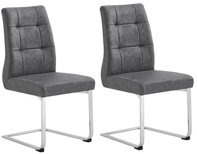 byLIVING Esszimmerstuhl MARLEN XXL, Schwinger Metall verchromt, Sitz und Rücken mit einem schönen Vintage Stoff in anthrazit bezogen, belastbar bis 150 KG, B 47, H 95,9, T 62 cm