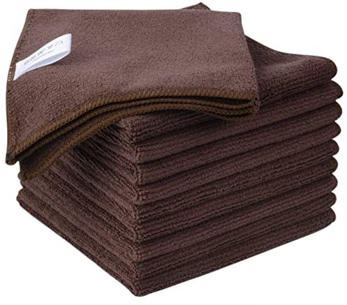KinHwa Microfibre Cleaning Cloth Reusable Dish Cloths Super Absorbent and Lint Free Cleaning Towels for House, Kitchen, Car 32 x 32 cm Pack of 10 Brown