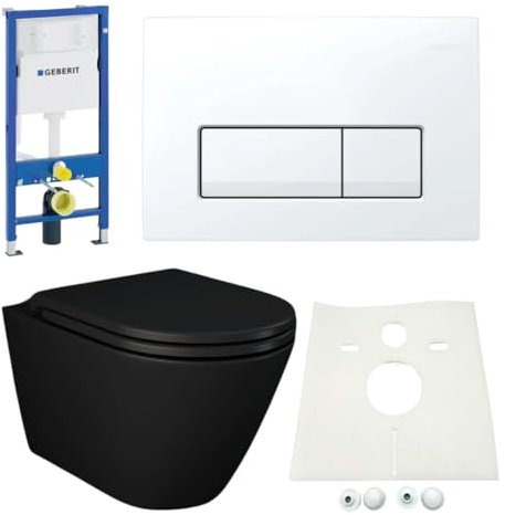 HGMBAD Vorwandelement + NERO WC spülrandlos schwarz matt + Drückerplatte + WC-Sitz Delta51
