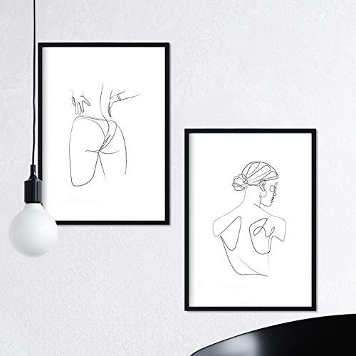 Nacnic Satz von 2 Blatt Zeichnungen mit einem Schlag „feminine Frau Rücken und Hintern.“ Poster mit einer einzigen Zeile. A3 Größe ohne