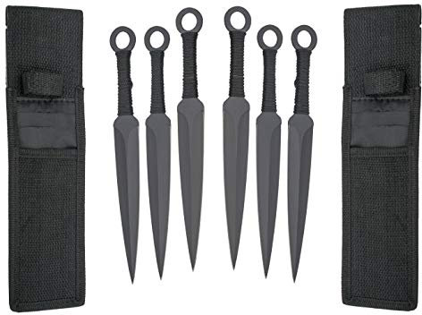 XXL 6er Expendables Wurfmesser Profi Kunai ca. 22,6 cm - Throwing Knife - schnelles Werfen Messer schwarz Edelstahl - Trainingsmesser - Gürtelmesser - Wurfmesser Set inklusive Holster aus Nylon