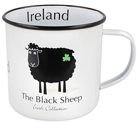 The Black Sheep Irish Collection Black With Shamrock Sheep Enamel Mug