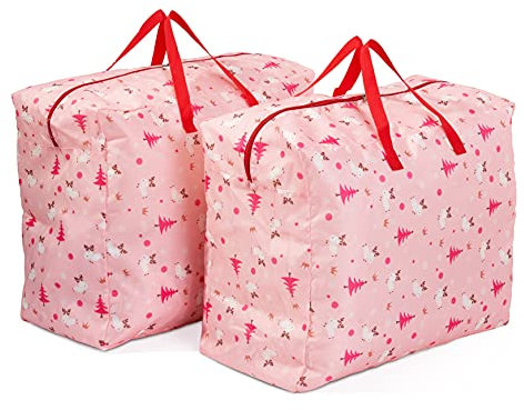 Pack of 2 Xmas Themed Storage Bags - Perfect for Carrying Christmas Gifts, Decorations, Storage & Toys
