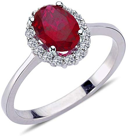 Diamant Oval Rubin Entourage Ring ?n 14 Karat Weißgold