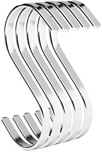 PAMO S Haken Silber aus Metall - 5er Set - Küchenhaken aus Edelstahl zum Aufhängen von Pfannen in der Küche oder Kleidung an der Kleiderstange S-Haken Stahl rostfrei (5, Silber)