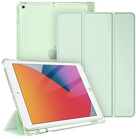 Fintie Hülle für iPad 9. Generation 2021/8. Gen 2020/7. Gen 2019 10.2 Zoll mit Stifthalter, ultradünne leichte Schutzhülle mit transparenter Rückseite und Auto Schlaf/Wach Funktion, Grün