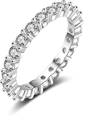Eternity Ring Deluxe aus 925 Sterling Silber mit Zirkonia Kristallen Damenring in Silber, Gold und Rosegold für Damen und Frauen mit Steinen (Silber 50)