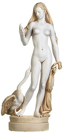 BeautifulGreekStatues Leda und Schwan Nude Spartan Queen Figur Antikes Griechenland Mythologie Alabaster Statue Goldton 61 cm
