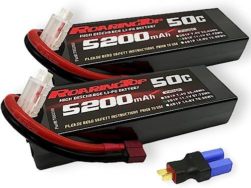 RoaringTop Batterie Lipo 3S 5200mAh 50C 11.1V RC Lipo Batterie Hardshell avec T Plug et EC5 Connecteur pour RC Avion DJI Quadcopter RC Avion RC Hélicoptère RC Voiture Bateau (2 Packs)