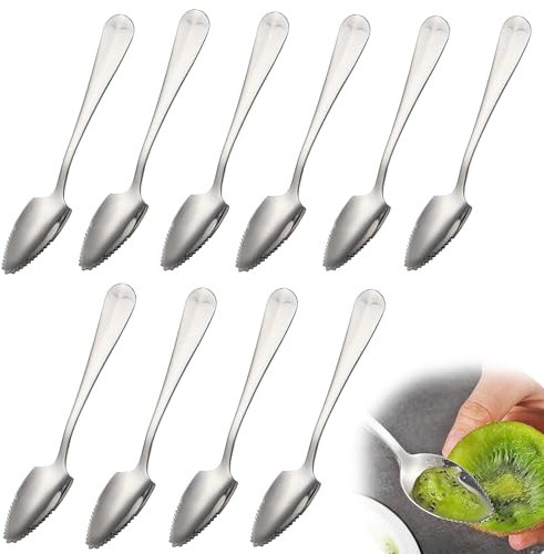 10 Piezas Dentado Pomelo Cucharas, Acero Inoxidable Pomelo Cucharas, Pomelo Postre Cuchara, Cuchara Borde Dentado, Fruta Cuchara de Raspado, para Cítricos, Sandía, Kiwi, Postre