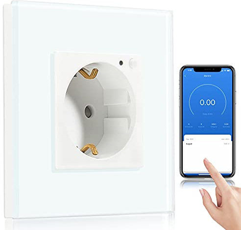 BSEED WLAN Smart Steckdose 16A mit Strommessung,1 Fach Intelligente Steckdose mit Verbrauchsmessung und Energiekosten-Messer,arbeitet mit Amazon Alexa,Google Home,Timerfunktion Weiß
