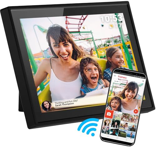 Denver PFF1021 Digitaler Bilderrahmen WiFi 10.1 Zoll, Elektronischer Bilderrahmen 16GB mit FRAMEO App, IPS Touchscreen, Auto-Rotate, Micro SD Slot, Schwarz