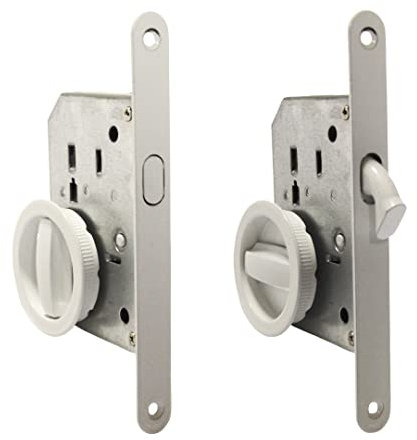 BricoShopping® set MANIGLIE per PORTA interna in legno A SCOMPARSA SCORREVOLE KIT con SERRATURA ad INCASSO GANCIO chiave e nottolino cieca rotonda bocchetta acciaio (Tondo C/Serratura, Bianco)