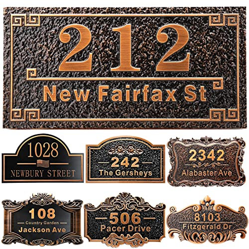 Placa de Dirección de Casa Personalizada 12 Números Fundidos para el Exterior Nombre de la Calle Placa de Dirección Vintage para Buzón Puerta Habitación Pared Clásica al Aire Libre cobre rojo Antiguo