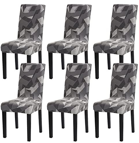 mafudoxi Stuhlhussen 6er Set, Stretch Abnehmbare Waschbar Stuhlbezug, Stretch Stuhlhusse mit Gummiband, für Hotel, Bankett, Restaurant, Haus, Party, Hochzeit(Grey-Geometry, 6Stück)
