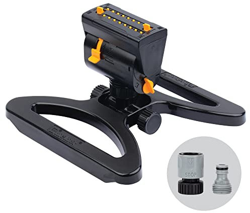 Melnor 65131AMZ MiniMax Turbo Oscillator Sprinkler, 4000 sq. ft., 4-Way Adjustable, Quick Connect Bundle, Black, Yellow