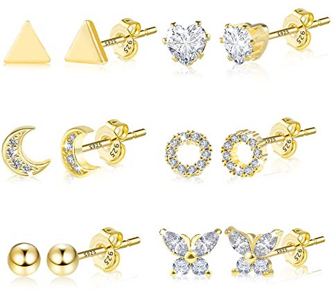 ALEXCRAFT Boucles d'oreilles en Or et Argent - Ensemble de Bijoux pour Femme - 6 Paires de Boucles d'oreilles avec Clous
