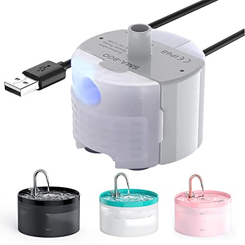 Wasserpumpe für Katzenbrunnen, GIOTOHUN Wasserpumpe für Katzentrinkbrunnen, Extrem leise (≤30dB), Eingebautes LED-Licht, IP68 Wasserdicht, Geringer Stromverbrauch (1,5W), Geeignet für H1