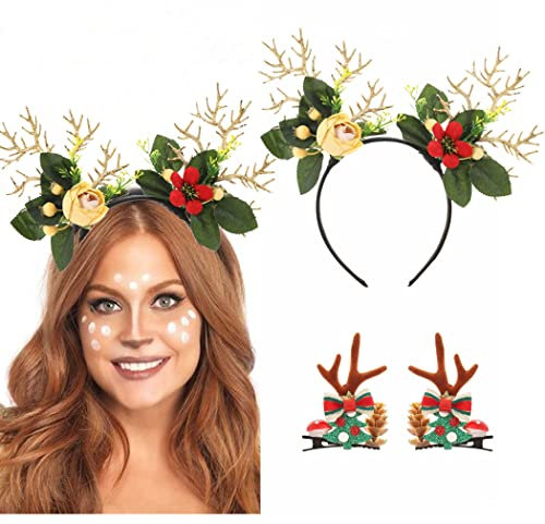 IYOU Weihnachten Stirnband Set Grünes Blatt Haarteil Weihnachts Baum Haarspangen Halloween Kostüm Haarschmuck für Frauen und Mädchen