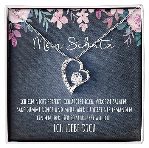 An meinen Schatz Halskette mit Karte Herz Kette mit LED Box und Spruch für Damen Frau Partnerin Freundin oder Verlobte zum Jahrestag Geburtstag Weihnachten (Standard Box - 925S Silber)