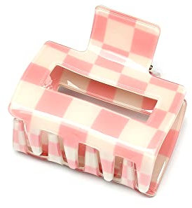 QinGoo Mittelgroß Rosa Schachbrett Haarklammer Klauen Haarspange Damen Haarschmuck Haar-Accessoire 1 stück(5.2cm*5cm,Pink)