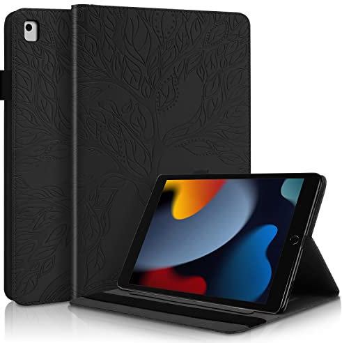 Succtopy Coque iPad 10,2 Pouces (Modèle 2021/2020/2019, 9ème/8ème/7ème Génération),PU Cuir Cover Tablette Housse de Protection,Porte-Crayons Portefeuille Tablet Étui iPad 9/8/7 (10,2 Pouces),Noir