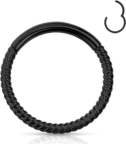YEBOCIYO Piercing Ring 12mm Schwarz Knorpel Ohrring Helix Piercing Septum Piercing Tragus Piercing Nasenring Piercing Conch Piercing Labret Piercing Rook Piercing 316L Chirurgenstahl 16G