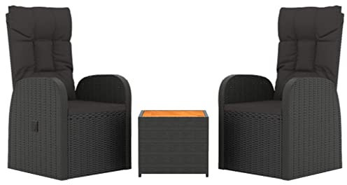 vidaXL Garten Lounge Set 3-TLG., Gartenmöbel Set Sitzgruppe für Garten Terrasse Balkon, Loungemöbel Stuhl Tisch, Schwarz Poly Rattan Massivholz Akazie
