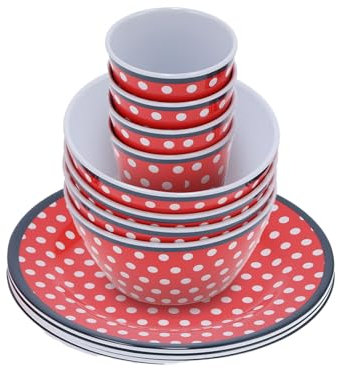 12 Unids/set Juego De Vajilla Para El Hogar Juego De Vajilla De Con Elegante Patrón De Punto Rojo Regalo De Inauguración De La Casa Para Amas De Casa Plato Cuenco Taza