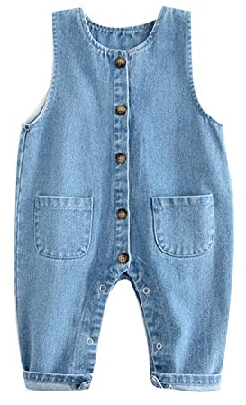 Freebily Salopette di Jeans per Bimbo Bambino Tutina Neonato Senza Maniche Tuta in Denim con Bottoni Rompers con Tasca Salopette da Lavoro Tuta Estiva Pagliaccetto Playsuit Blu 2-3 Anni
