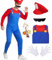JMOCD Costume Super Plumber Bros, Déguisement Mario Enfants Adultes Luigi Costume Cosplay avec Bonnet Pantalon Barbe Gants Porte Clef pour Carnaval Halloween Enfants