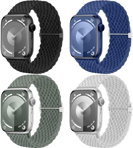 Mastten 4 Pezzi Cinturini Compatible con Cinturino Apple Watch 44mm 45mm 46mm 49mm 42mm per Uomini Donne, Cinturino Intrecciato Elastico Sportivo Regolabile per iWatch SE2 SE 10 9 8 7 6 5 4 3 2 Ultra