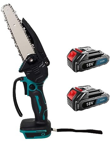 Akku Kettensägen, 6-Zoll-Einhand-Elektrosäge, Ersatz für Makita 700W Schnellladen mit 2x3000mAh Akku und Ladegerät zum Holzschneiden, Astscherenschneiden, Innenhof, Haushalt und Garten