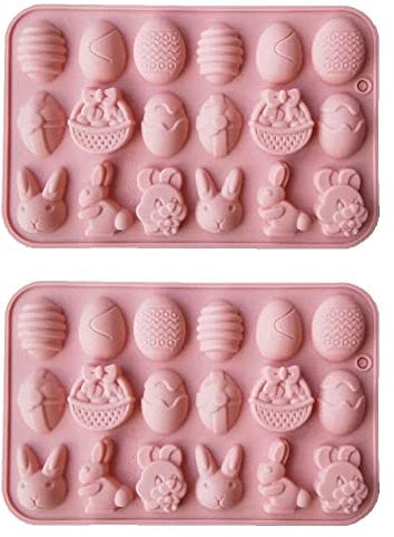 Generic 2 Easter Rabbit & Egg Silicone Molds - Pink, 18 Pcs, 7.75 x 5 x 0.51 Inch, BPA Free, Non-Stick, Reusable