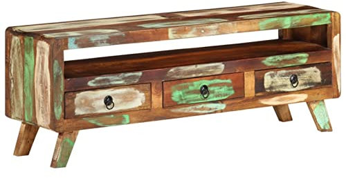 LAPOOH TV-Schrank, Fernsehtisch, Tv Lowboard, Fernsehschrank, Tv Bank, Tv Table, Tv Kommode, Mehrfarbig 110x30x40 cm Altholz Massiv -at