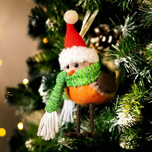 Marco Paul Interiors Christmas Decorations - Festive Xmas Decor, Hanging Decor for Home - Winter Robin Ornament with Hat and Scarf - Ideal House Ornaments for the Holiday Season