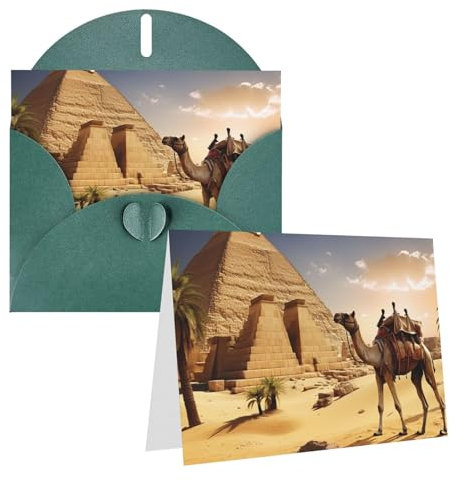 Dwrepo Ägypten Kamele drucken Grußkarten Blanko-Karten mit Umschlägen Geburtstagskarten Dankeskarte Hochzeitsfeier Einladungskarten für alle Anlässe 15,2 x 10,2 cm