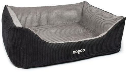 CopcoPet Orthopädisches Hundebett Cord Waschbar - Hundekissen Grosse Hunde - Hundekorb mit 【rutschfeste Unterseite】 - gelenkschonendes Hundesofa - Hundekörbchen XXL, Dog Bed Schwarz/Grau 110 x 90 cm
