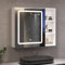 DICTAC Armario con espejo para baño con iluminación LED, 70 x 16 x 60 cm, puerta individual para baño, armario con espejo y estante ajustable y espacio de almacenamiento abierto, armario de baño con