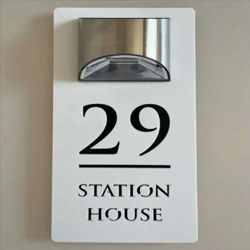 ZXH Plaque en acrylique avec lumière solaire LED - Numéro de maison personnalisé - 15 x 29 cm - Noir