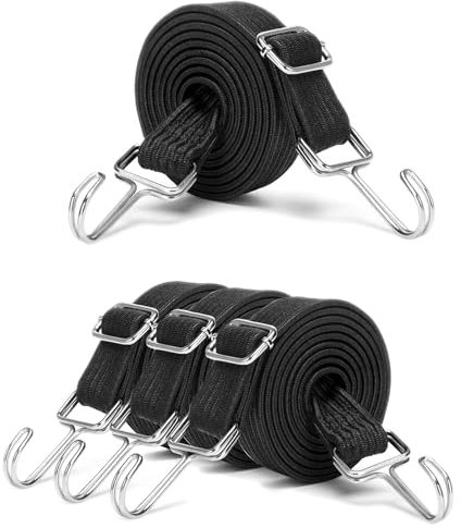 4 Pièces de 1M, Tendeurs Élastiques, Sangle de Serrage Extra Forte, avec Crochet Métallique, pour Vélo, Moto, Porte-Voiture, Camping (Noir)