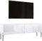TV- Schrank in Weiß Matt/Weiß Hochglanz mit Beinen in Chrom, A: B: 140 cm, H: 52 cm, T: 32 cm